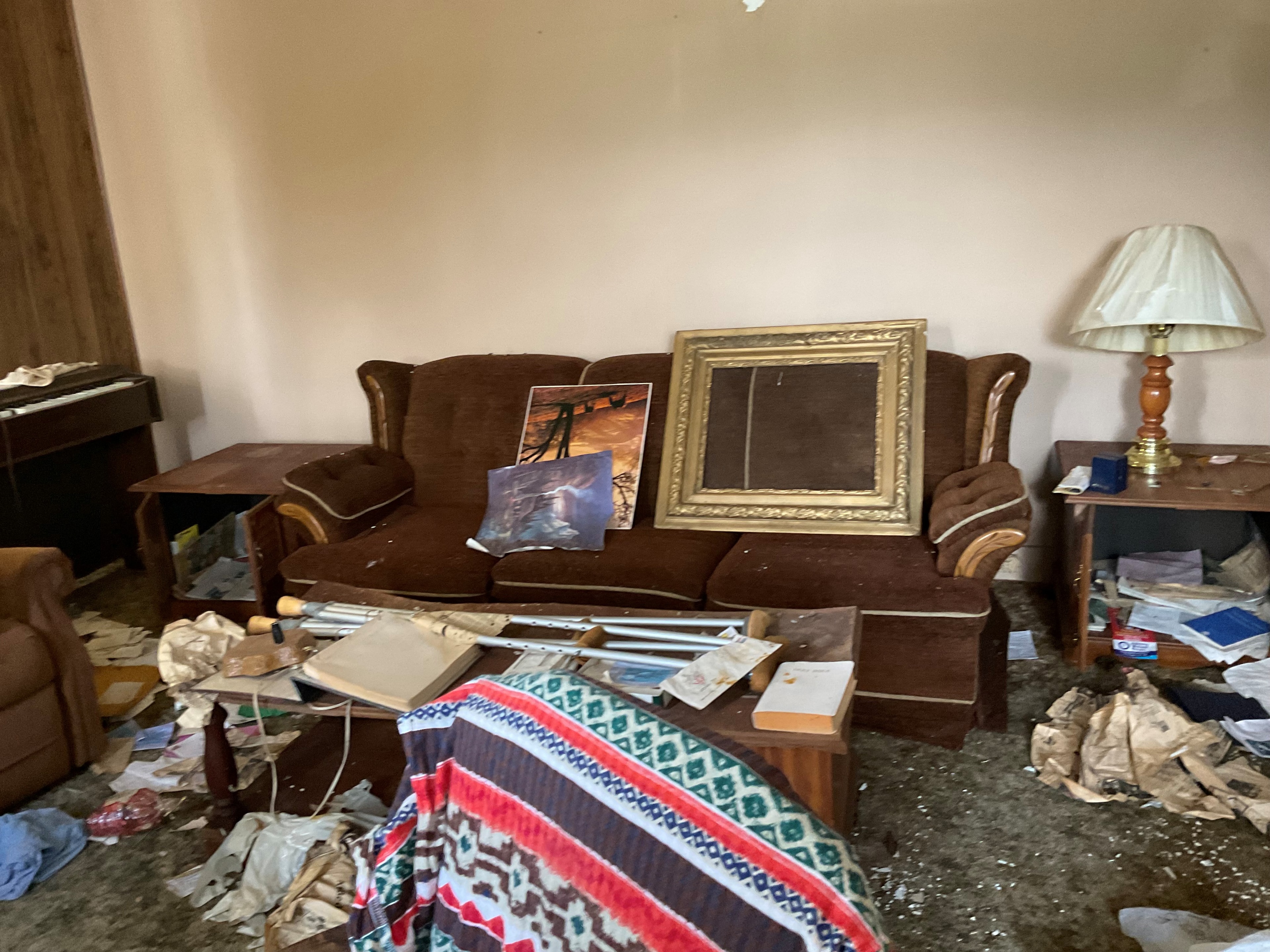 Cluttered living room before rescue